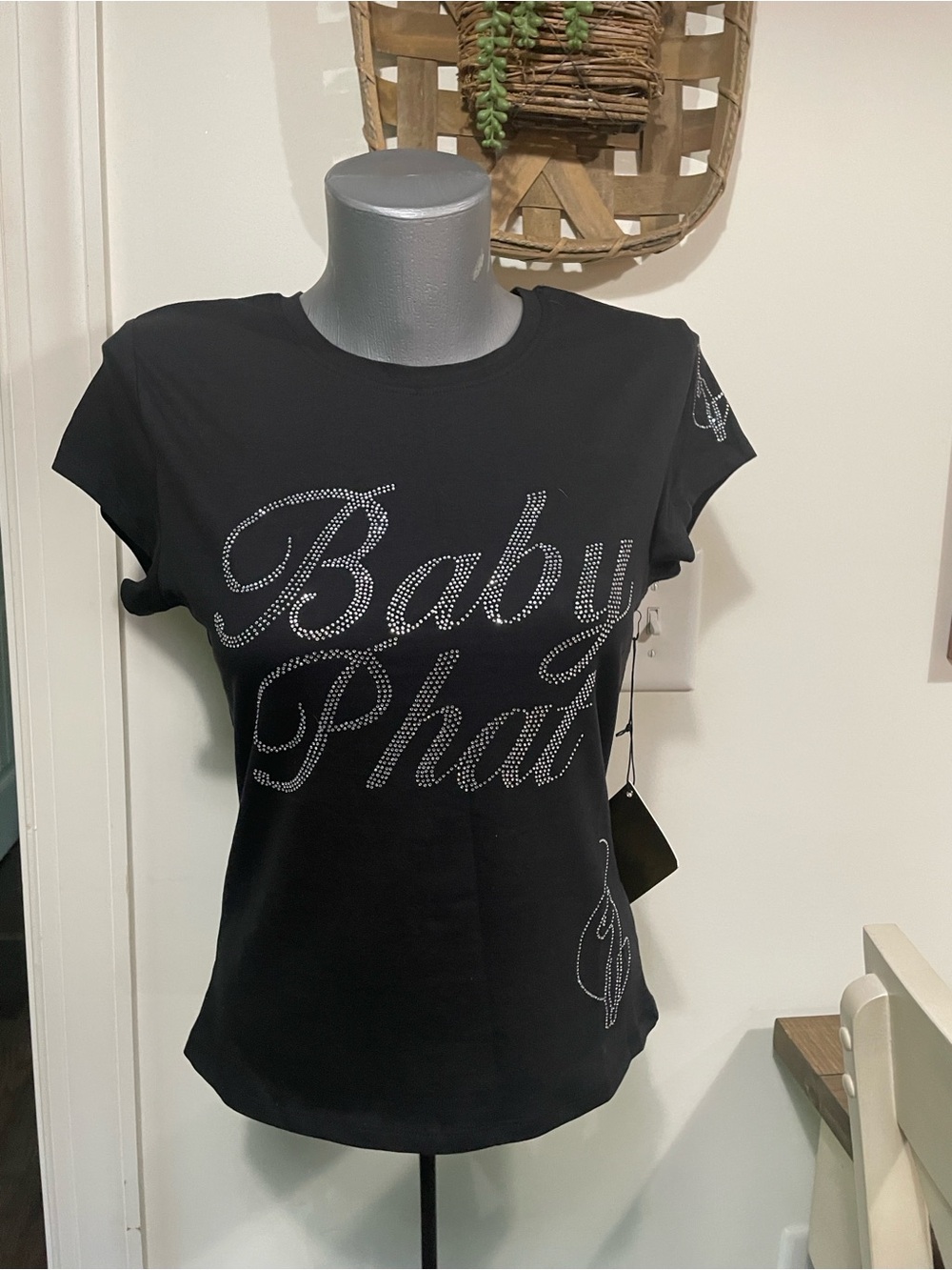 Baby Phat Black Rhinestone Script Tee - Picture 4 of 6